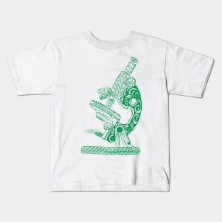 Scientific Microscope Line Drawing (Green) Kids T-Shirt